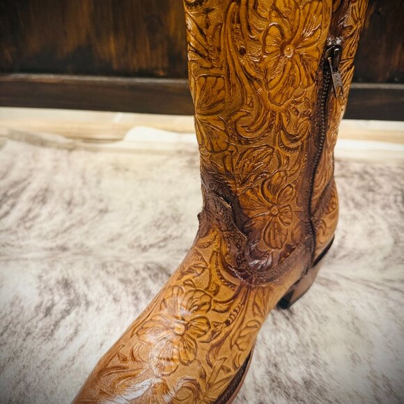 Rock'Em Nancy Tall Snip Toe Tooled Leather Cowgirl Boots Size 8 NWT - Picture 8 of 13